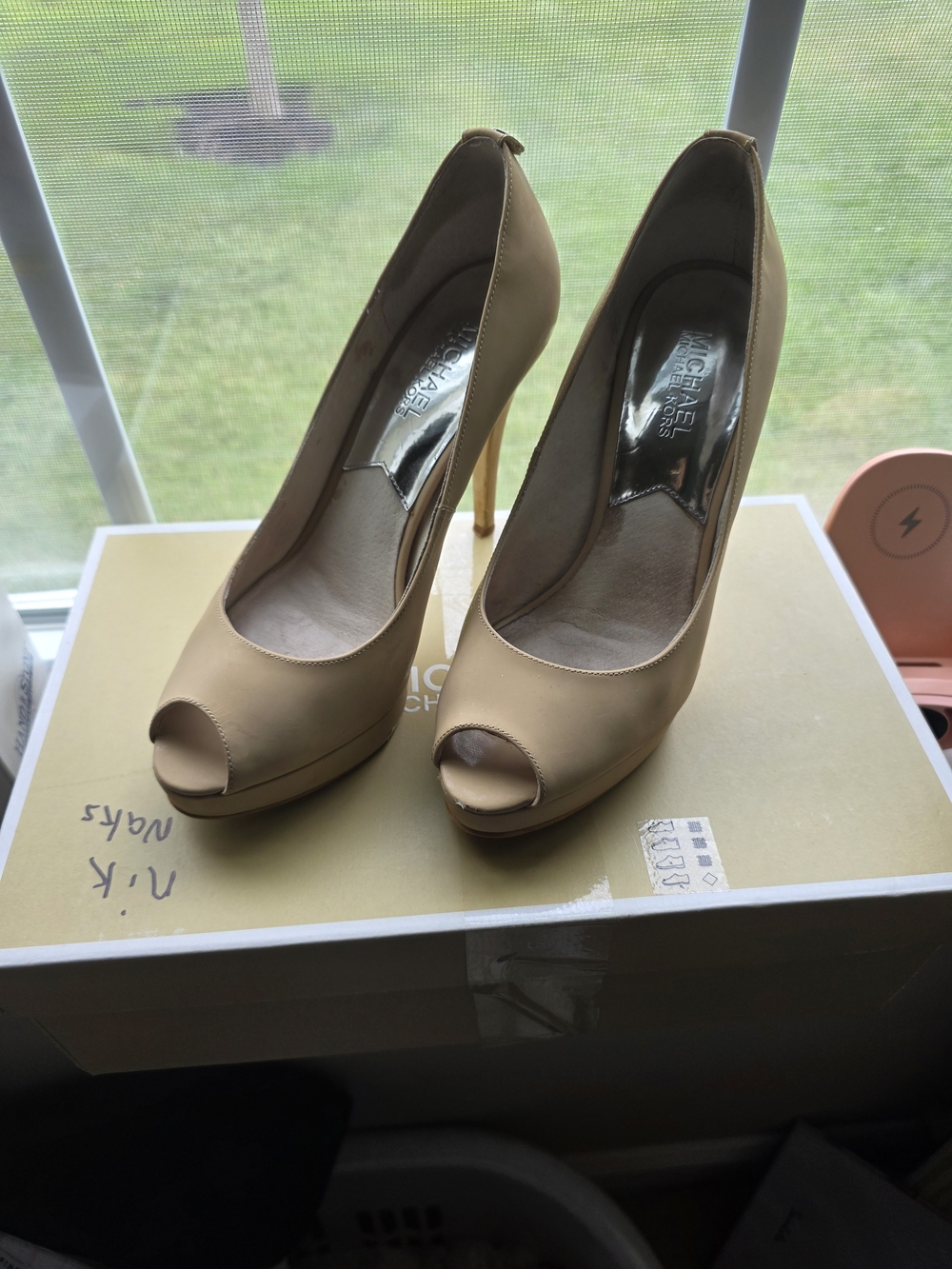 Michael Kors Beige Peep-Toe Stiletto Heels